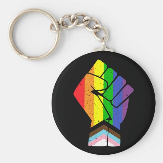 LGBT Pride (Progress) vlag met opgeheven vuist Sleutelhanger (Voorkant)