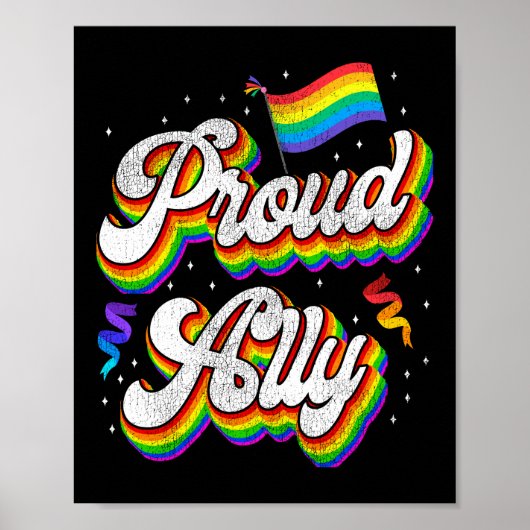 LGBT Pride Proud Ally Rainbow Flag Retro  Poster (Voorkant)