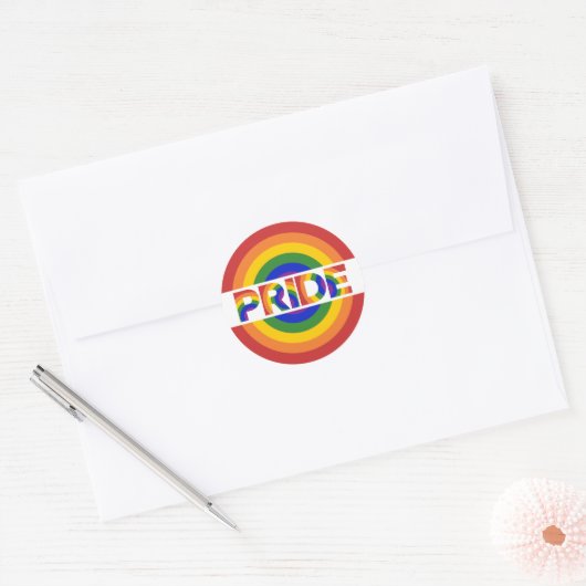 LGBT Pride Psychedelic Geometric Rainbow Bullseye Ronde Sticker (Envelop)