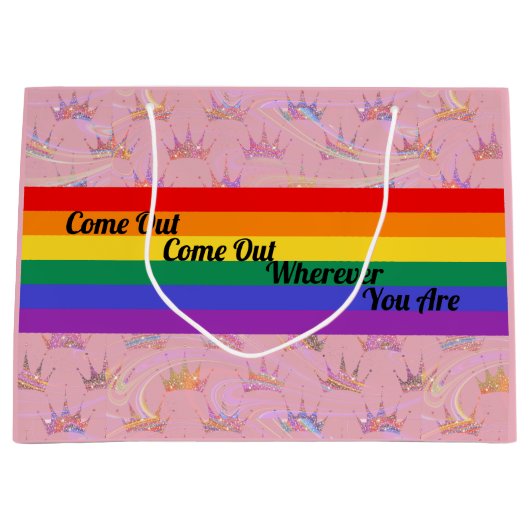 LGBT Pride Rainbow Flag Glam Chic Glitter Crown Groot Cadeauzakje (Voorkant)
