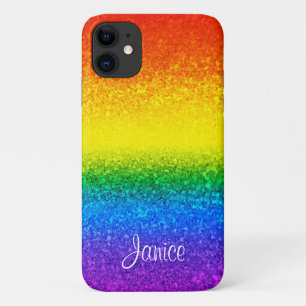 LGBT Pride Rainbow Glitter Stripes Naam Case-Mate iPhone Case
