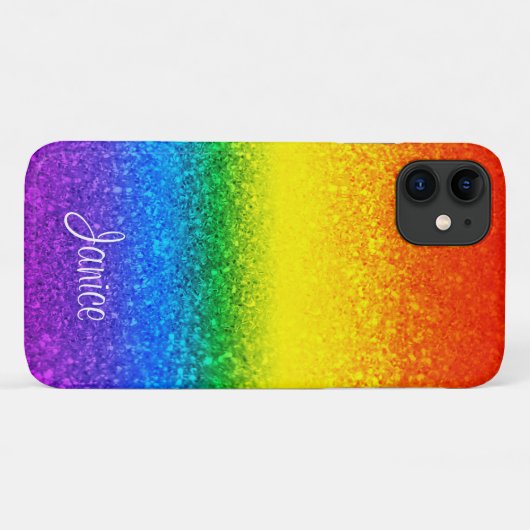 LGBT Pride Rainbow Glitter Stripes Naam Case-Mate iPhone Case (Achterkant (horizontaal))