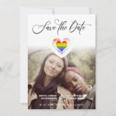 LGBT Pride Rainbow Heart Lesbian Gay Photo Save The Date (Voorkant)