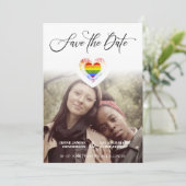 LGBT Pride Rainbow Heart Lesbian Gay Photo Save The Date (Staand voorkant)