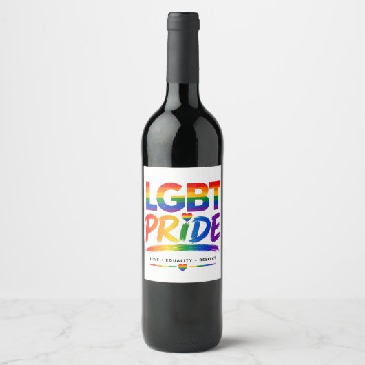 LGBT Pride Regenboog Typografie Wijn Etiket (Voorkant)
