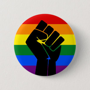 LGBT Pride (regenboog) vlag met verhoogde vuist Ronde Button 5,7 Cm