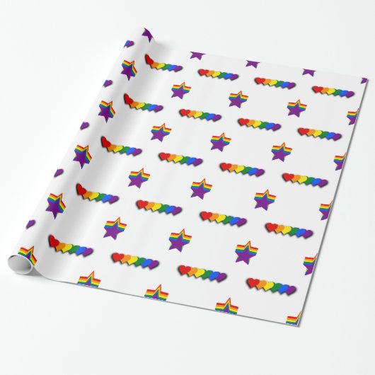 LGBT pride stars and hearts Wrapping Paper Cadeaupapier (Uitgerold)