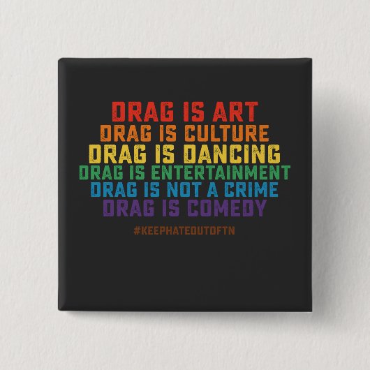 LGBT Pride Steun Drag Is Kunst Geen Misdaad Vierkante Button 5,1 Cm (Voorkant)