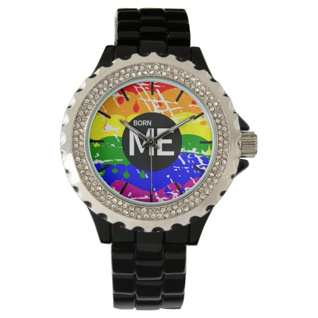 LGBT Pride Vlag Dripping Paint Born Me Horloge (Voorkant)