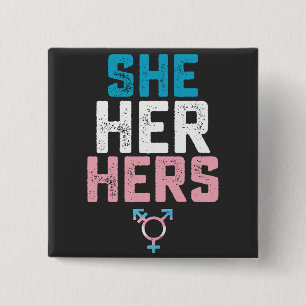 LGBT Pride Zij Haar Haar Trans Transgender Voornaa Vierkante Button 5,1 Cm