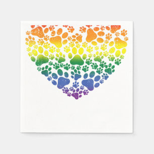 LGBT-Q Dog Paw Print Gay Pride Rainbow Heart Manne Servet