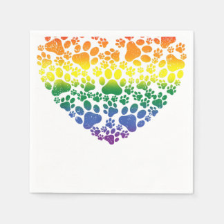 LGBT-Q Dog Paw Print Gay Pride Rainbow Heart Manne Servet