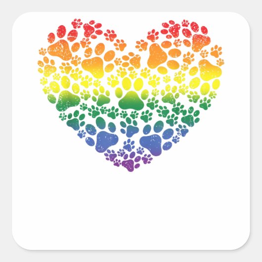 LGBT-Q Dog Paw Print Gay Pride Rainbow Heart Manne Vierkante Sticker (Voorkant)