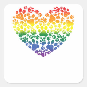 LGBT-Q Dog Paw Print Gay Pride Rainbow Heart Manne Vierkante Sticker