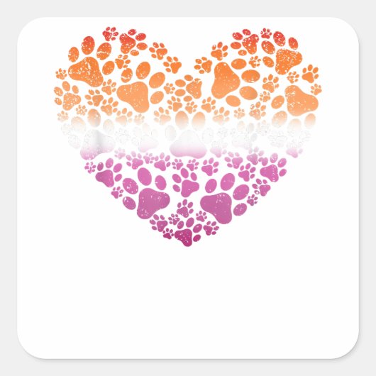 LGBT-Q Hond Paw Print Lesbische Pride Rainbow Hear Vierkante Sticker (Voorkant)