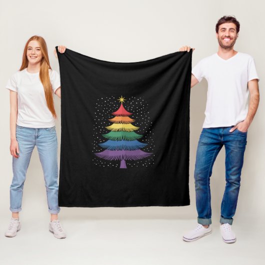 LGBT-Q Pride Christmas Tree Pajama Rainbow Flag Fleece Deken (In situ)