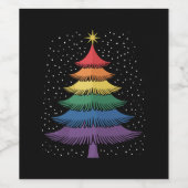 LGBT-Q Pride Christmas Tree Pajama Rainbow Flag Wijn Etiket (Enkel label)