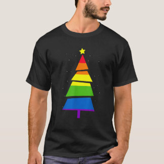 LGBT Q Pride Regenboog Vlag Gay Kerstboom X Mas T-shirt