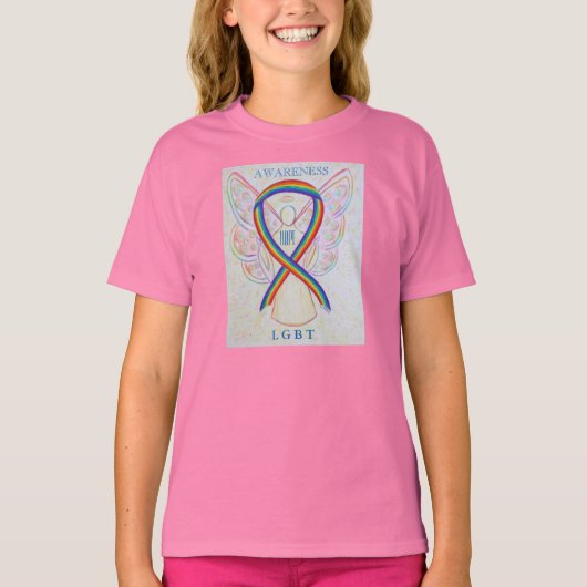 LGBT Rainbow Awareness Ribbon Angel Custom Shirt (Voorkant)