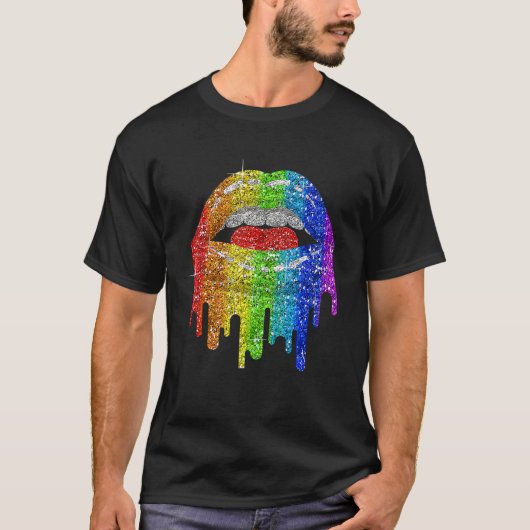 Lgbt Rainbow Bling Lgbt Lips Pride Gay Bisexual Le T-shirt (Voorkant)