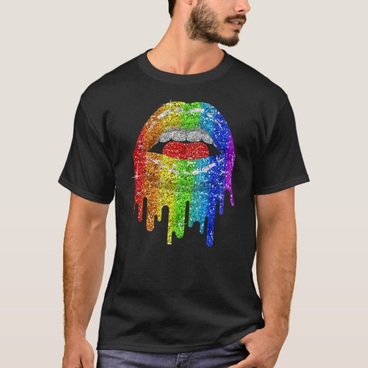 Lgbt Rainbow Bling Lips Pride Gay Bisexual Lesbia T-shirt (Voorkant)