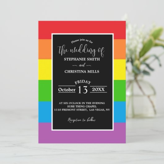 LGBT Rainbow bruiloft uitnodiging (Staand voorkant)