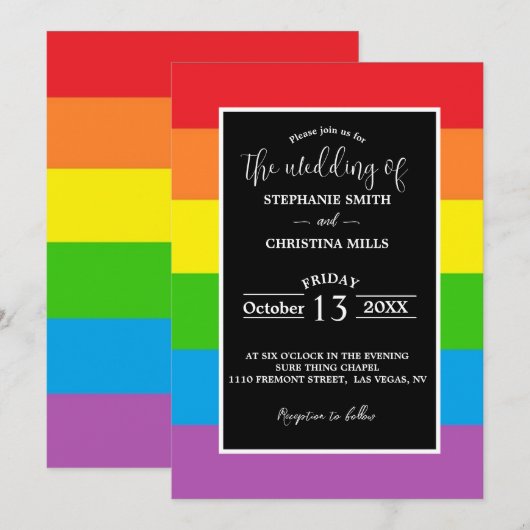 LGBT Rainbow bruiloft uitnodiging (Voorkant / Achterkant)