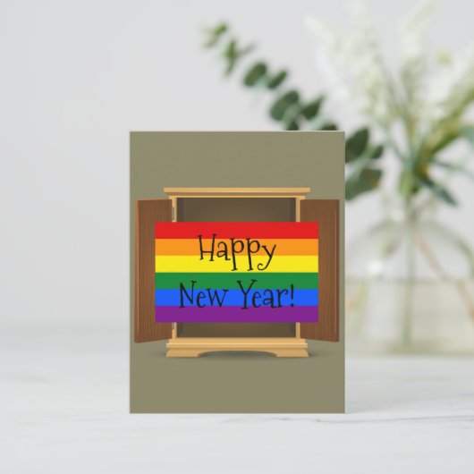 LGBT Rainbow coming out of the closet New Year Feestdagenkaart (Staand voorkant)