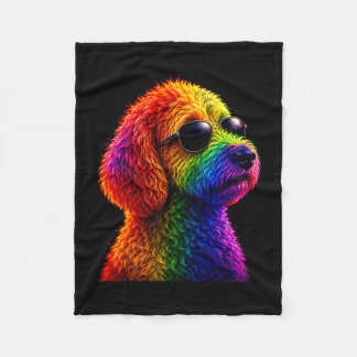 Lgbt rainbow goldendoodle with sunglasses gay fleece deken