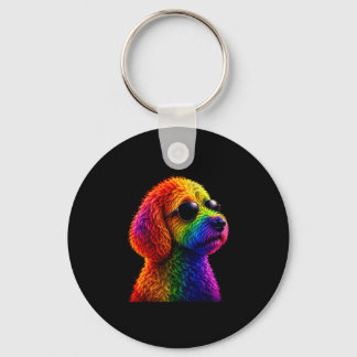 Lgbt rainbow goldendoodle with sunglasses gay sleutelhanger