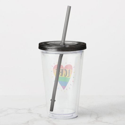 LGBT Rainbow Heart Acryl Drinkbeker (Achterkant)