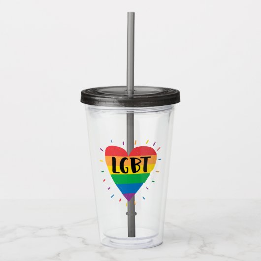 LGBT Rainbow Heart Acryl Drinkbeker (Voorkant)