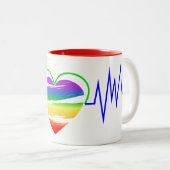 LGBT Rainbow Heart Line Tweekleurige Koffiemok (Voorkant rechts)