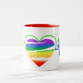 LGBT Rainbow Heart Line Tweekleurige Koffiemok (Center)