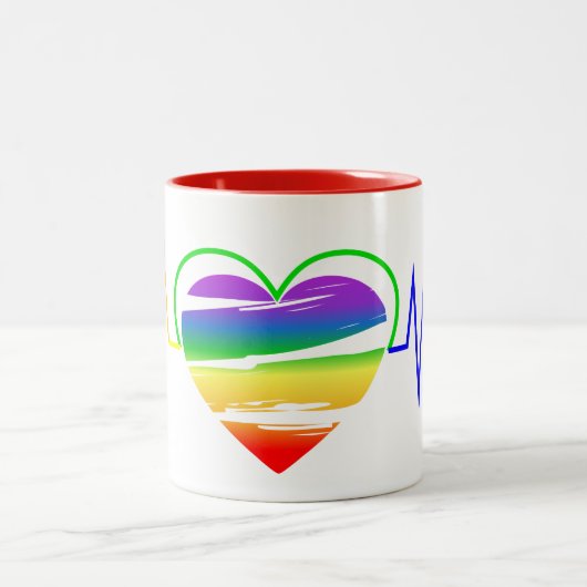 LGBT Rainbow Heart Line Tweekleurige Koffiemok (Center)