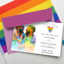 LGBT Rainbow Heart Save New Date Postponed Weddens Briefkaart