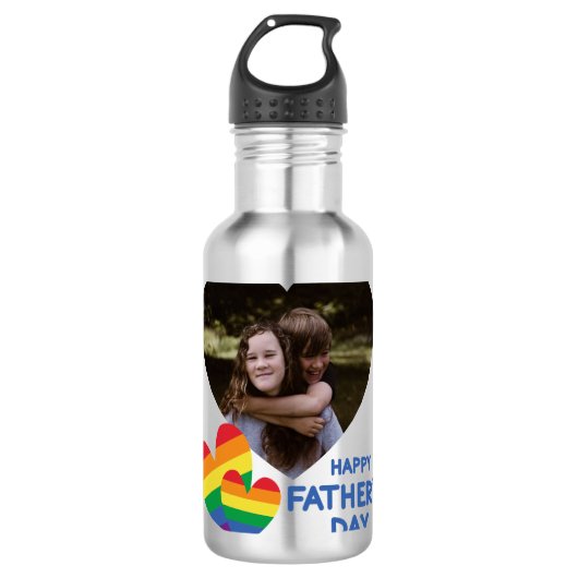 LGBT Rainbow Hearts Vaderdag Waterfles (Voorkant)