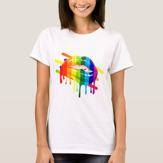 LGBT Rainbow Lips Art T-Shirt (Voorkant)
