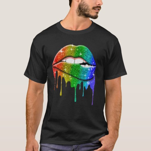 Lgbt Rainbow Lips Pride Gay Homosexual Lesbian T-shirt (Voorkant)