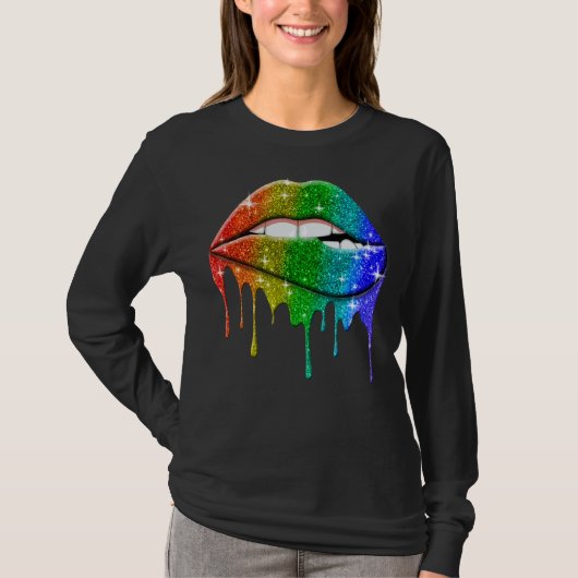 Lgbt Rainbow Lips Pride Gay Homosexual Lesbian T-shirt (Voorkant)