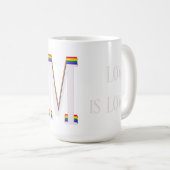 LGBT Rainbow Monogram aangepaste tekst Liefde is l Koffiemok (Voorkant rechts)