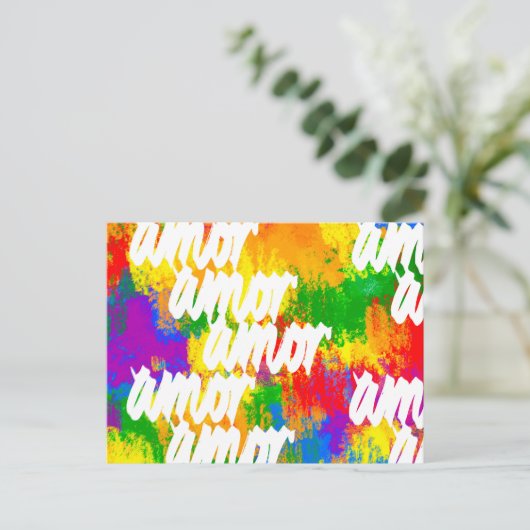 LGBT Rainbow penseelpenseelstreken Amor calligraph Briefkaart (Staand voorkant)