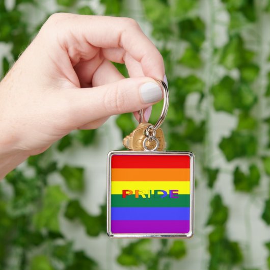 LGBT Rainbow Pride Flag Premium Square Sleutelhang Sleutelhanger (Hand)