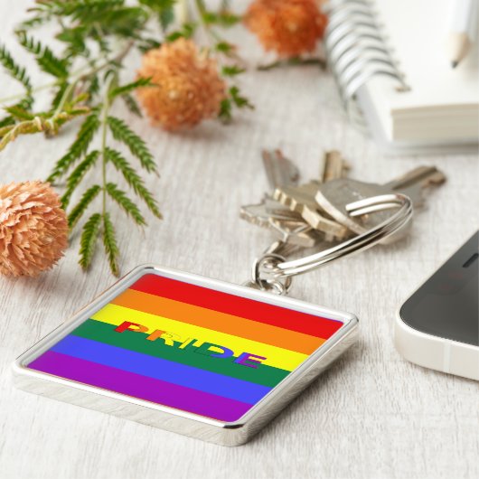 LGBT Rainbow Pride Flag Premium Square Sleutelhang Sleutelhanger (Zijkant)