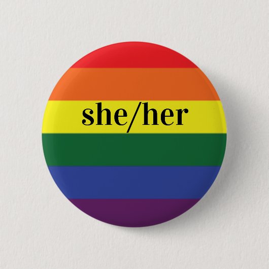 LGBT Rainbow Pride Flag Pronoun Button Zij/Haar (Voorkant)