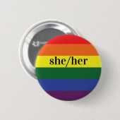 LGBT Rainbow Pride Flag Pronoun Button Zij/Haar (Voorkant /achterkant)