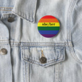 LGBT Rainbow Pride Flag Pronoun Button Zij/Haar (In situ)