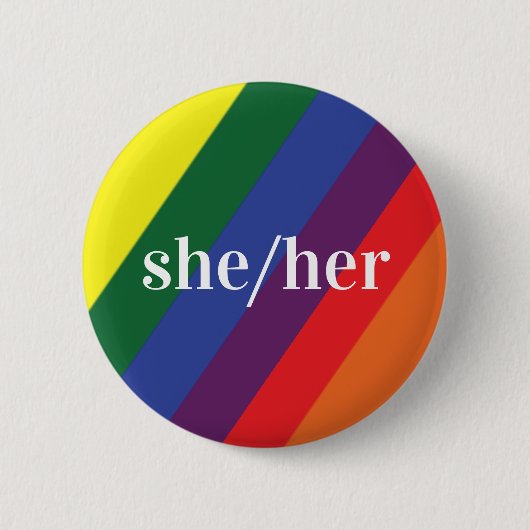 LGBT Rainbow Pride Flag Pronoun Button Zij/Haar (Voorkant)