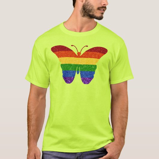 LGBT Rainbow Pride Glitter Butterfly T-shirt (Voorkant)