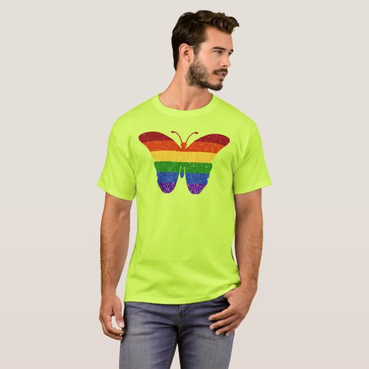 LGBT Rainbow Pride Glitter Butterfly T-shirt (Voorkant volledig)
